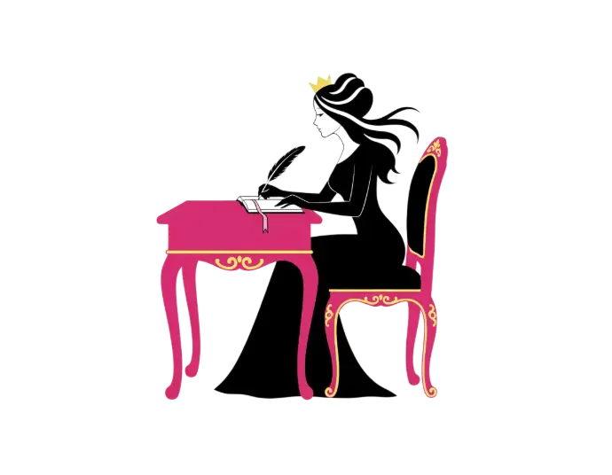 Ilustración de reina sentada en su escritorio
